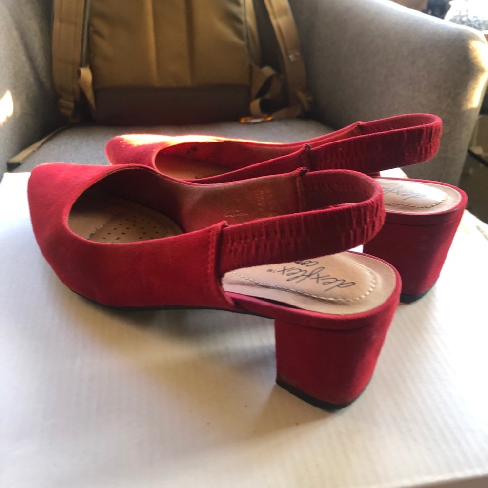 Red Suede Pumps with low block heel